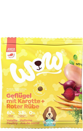 Zestaw 10x WOW Junior Geflügel - drób i łosoś z marchewką i buraczkami dla szczeniąt 80g