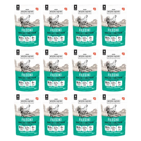 Zestaw 12x Wiejska Zagroda Fileciki Kurczak z tuńczykiem - bezzbożowa mokra karma dla kota - 85g