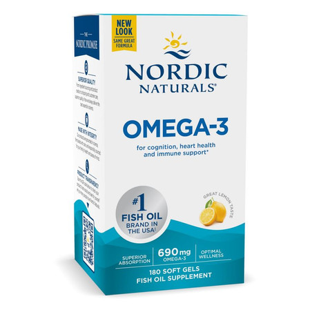 Nordic Naturals Omega-3 690mg Omega-3 kwasy tłuszczowe EPA i DHA 180 kaps. smak cytryna