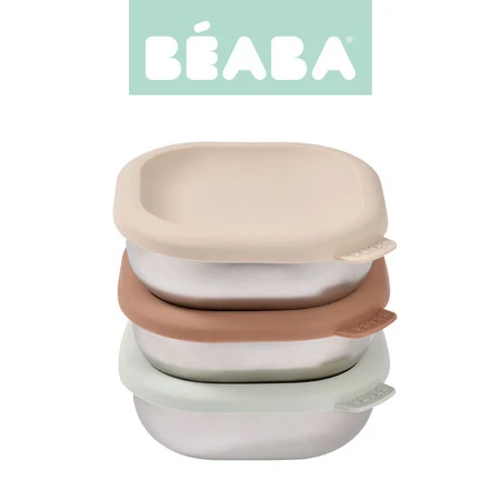Beaba Pojemnik na jedzenie ze stali nierdzewnej z silikonową pokrywką 3 szt. Natural set