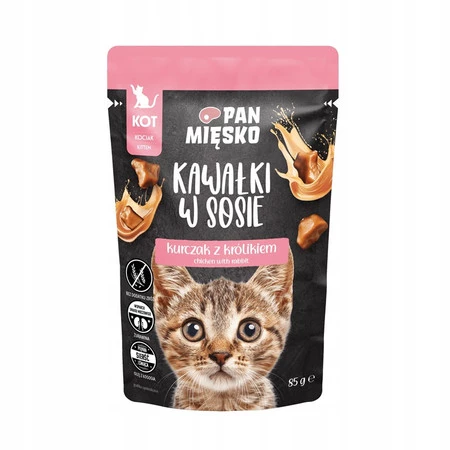 Pan Mięsko Kawałki w sosie Kurczak z królikiem - Karma mokra dla kota - kociaka -  85g