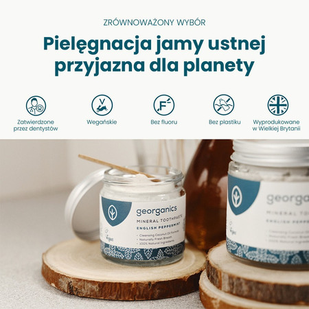 Georganics, Mineralna pasta do zębów w słoiku, bez fluoru, do codziennej pielęgnacji, smak zielonej mięty, 60 ml