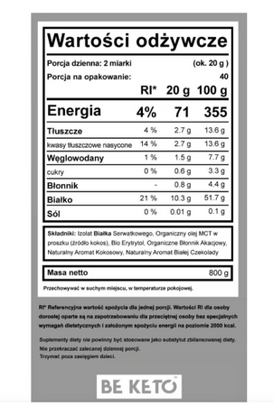 Keto Izolat Białka z olejem MCT Tropikalny Kokos Biała Czekolada