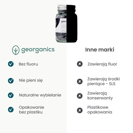 Georganics, Naturalne tabletki do mycia zębów, do codziennej pielęgnacji, z aktywnym węglem, 120 tabletek