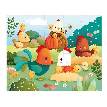 Janod Puzzle w walizce Witajcie na farmie 20 elementów 2+, Made in France