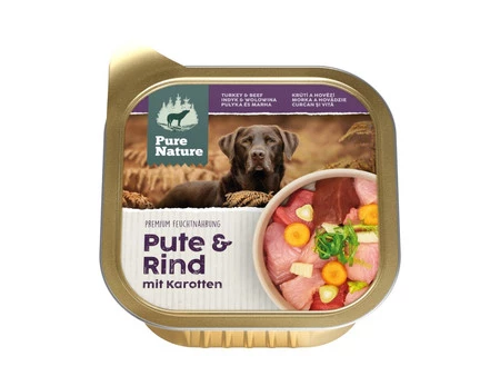 Zestaw 10x PURE NATURE DOG Pute Rind - indyk i wołowina z marchewką i fenkułem dla dorosłych psów (150g)