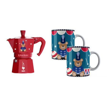 Bialetti - zestaw Joyful Christmas kawiarka Moka Express 6tz czerwona + 2 kubki 300 ml