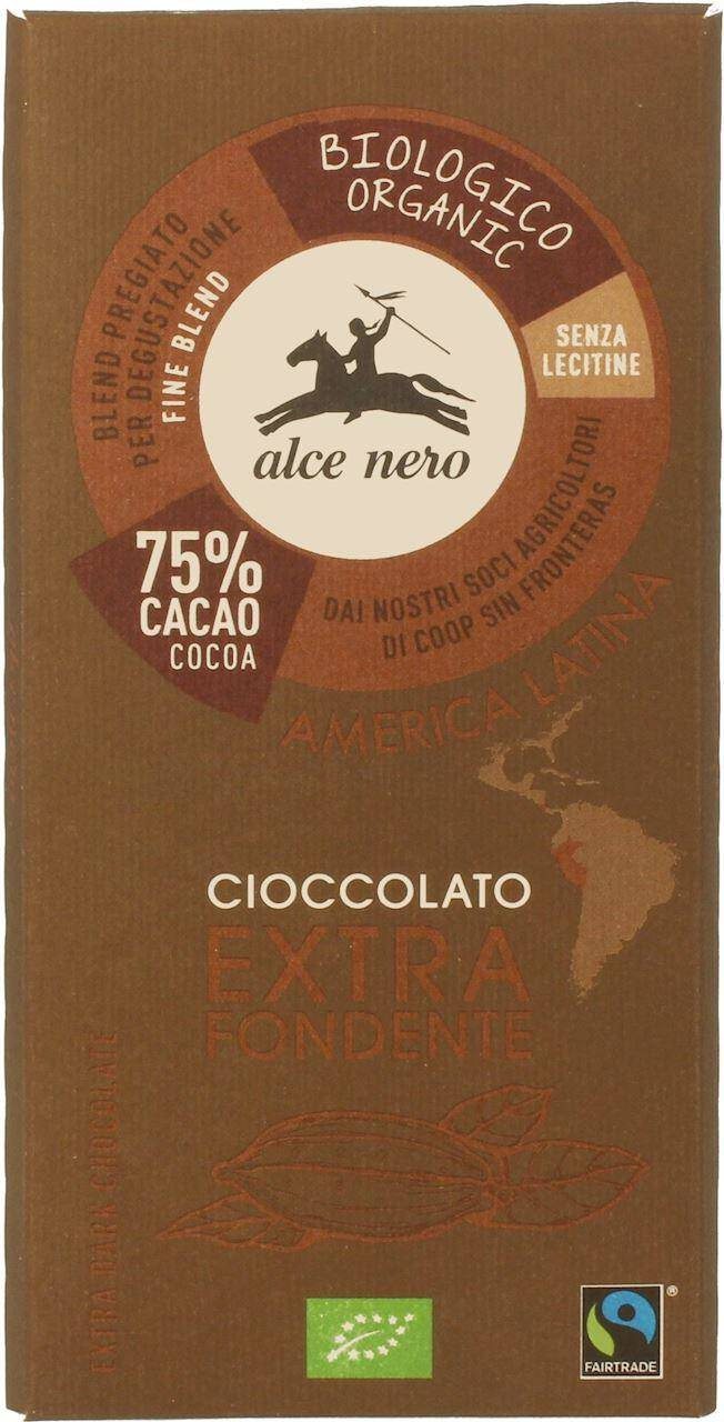 Alce Nero − Czekolada gorzka 75 % fair trade bezglutenowa BIO − 100 g - Nabea.pl