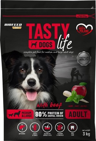 Tasty Dogs Life Karma dla psa z wołowiną 3 kg, średnie i duże rasy