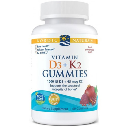Nordic Naturals Vitamin D3 + K2 Gummies witaminy D3 i K2 60 żelek smak granat