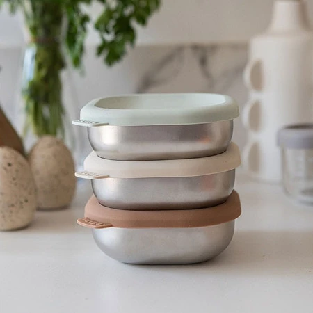 Beaba Pojemnik na jedzenie ze stali nierdzewnej z silikonową pokrywką 3 szt. Natural set