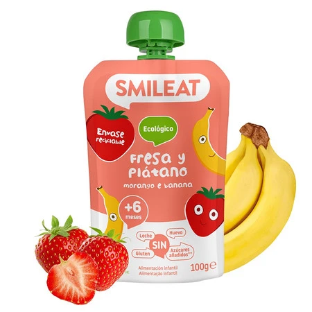Smileat, BIO Mus z truskawkami i bananem 6m+, 100g