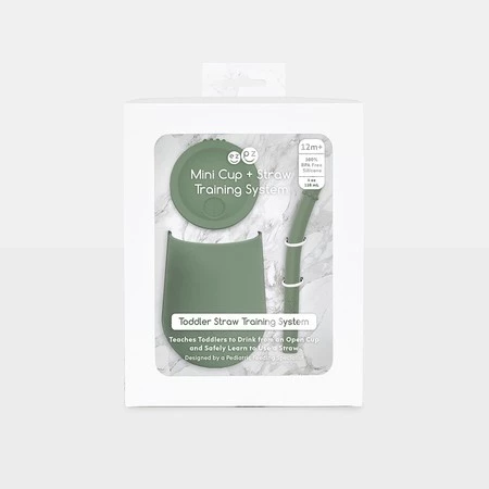 EZPZ Silikonowy kubeczek ze słomką Mini Cup + Straw Training System 120 ml oliwkowy