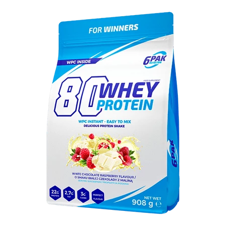 6PAK 80 WHEY PROTEIN 908g WHITE CHOCO RASPBERRY