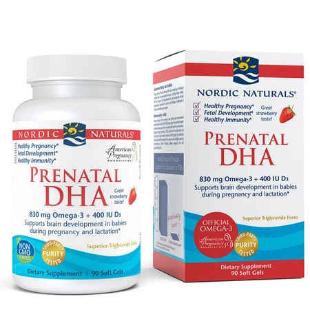 Prenatal DHA Omega-3 830mg + D3 400IU suplement diety o smaku truskawkowym 90 kapsułek