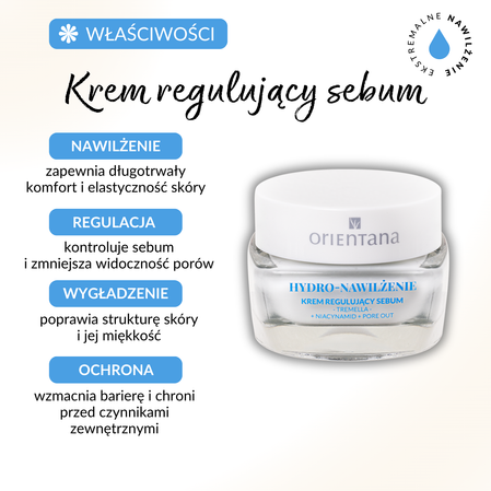 Orientana Hydro Nawilżenie Krem Regulujący Sebum Tremella Niacynamid Pore out, 50ml