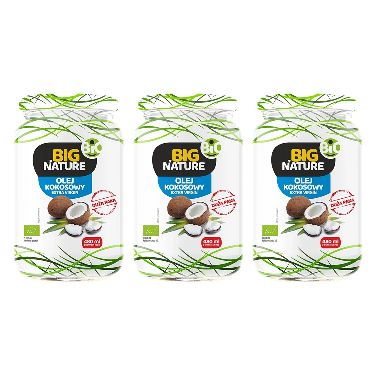 Zestaw 3x Big Nature Olej kokosowy extra virgin BIO 480 ml - Nabea.pl