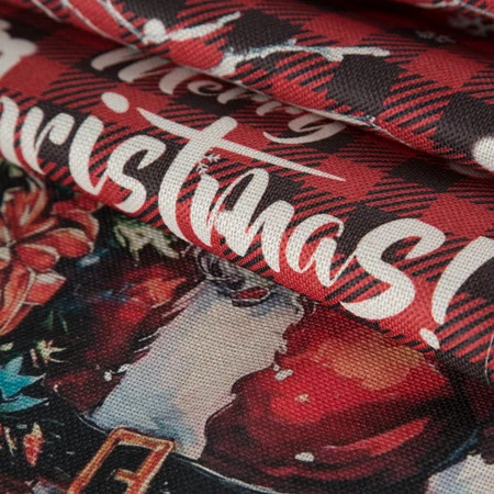 Bieżnik świąteczny rozm.: 33 x 183cm, kolor czerwony w kratę z Mikołajem