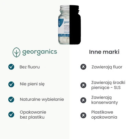Georganics, Naturalne tabletki do mycia zębów, do codziennej pielęgnacji, smak mięty pieprzowej, 120 tabletek
