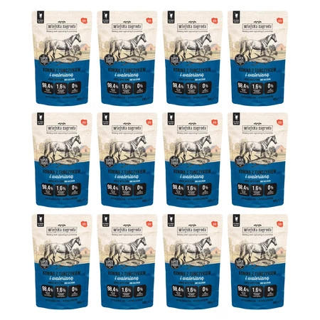 Zestaw 12x Wiejska Zagroda Konina z tuńczykiem i walerianą - mokra karma dla kota -100g