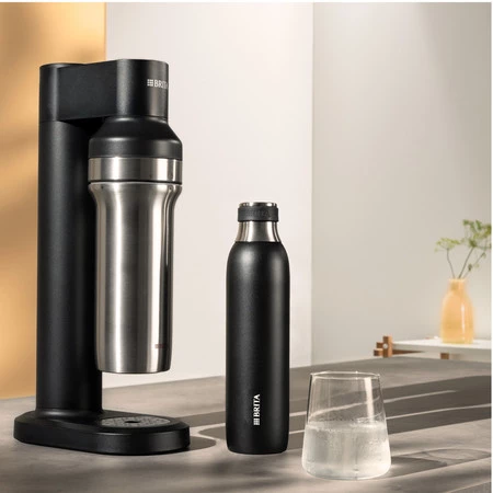 Brita Soda TRIO - Saturator - system nagazowywania wody czarny + cylinder BRITA CO₂ + butelka szklana 0,84l + butelka stalowa 0,5l