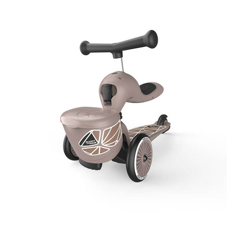 SCOOTANDRIDE Highwaykick 1 Lifestyle 2w1 Jeździk i hulajnoga z zamykanym schowkiem 1-5 lat Brown Lines