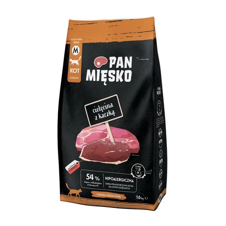 Pan Mięsko Karma sucha dla kota Cielęcina z kaczką (dorosły) chrupki M 1,6kg