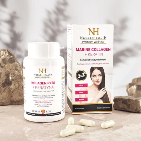 Noble Health Kolagen rybi + keratyną 60 kaps.