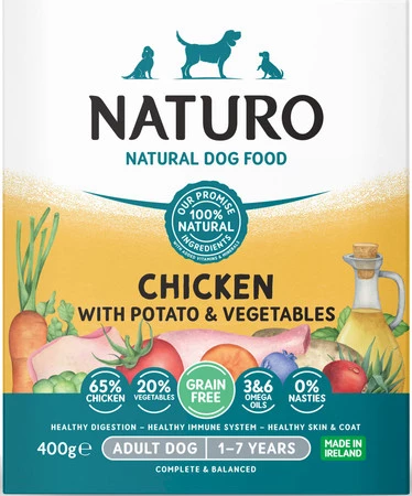 NATURO Adult Dog GF Kurczak Ziemniaki Warzywa tacka 400g
