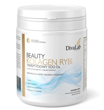 DivaLab Beauty Kolagen Tripeptydy rybie 500 Da śluz ślimaka NAD+ Q10 250 g