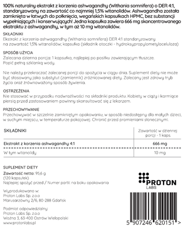 Proton Labs Ashwagandha MAX 666 mg 120 kaps.