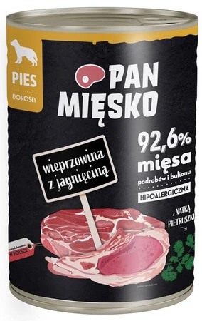 Zestaw 12x Pan Mięsko Karma mokra dla psa Wieprzowina z jagnięciną pies dorosły 400g