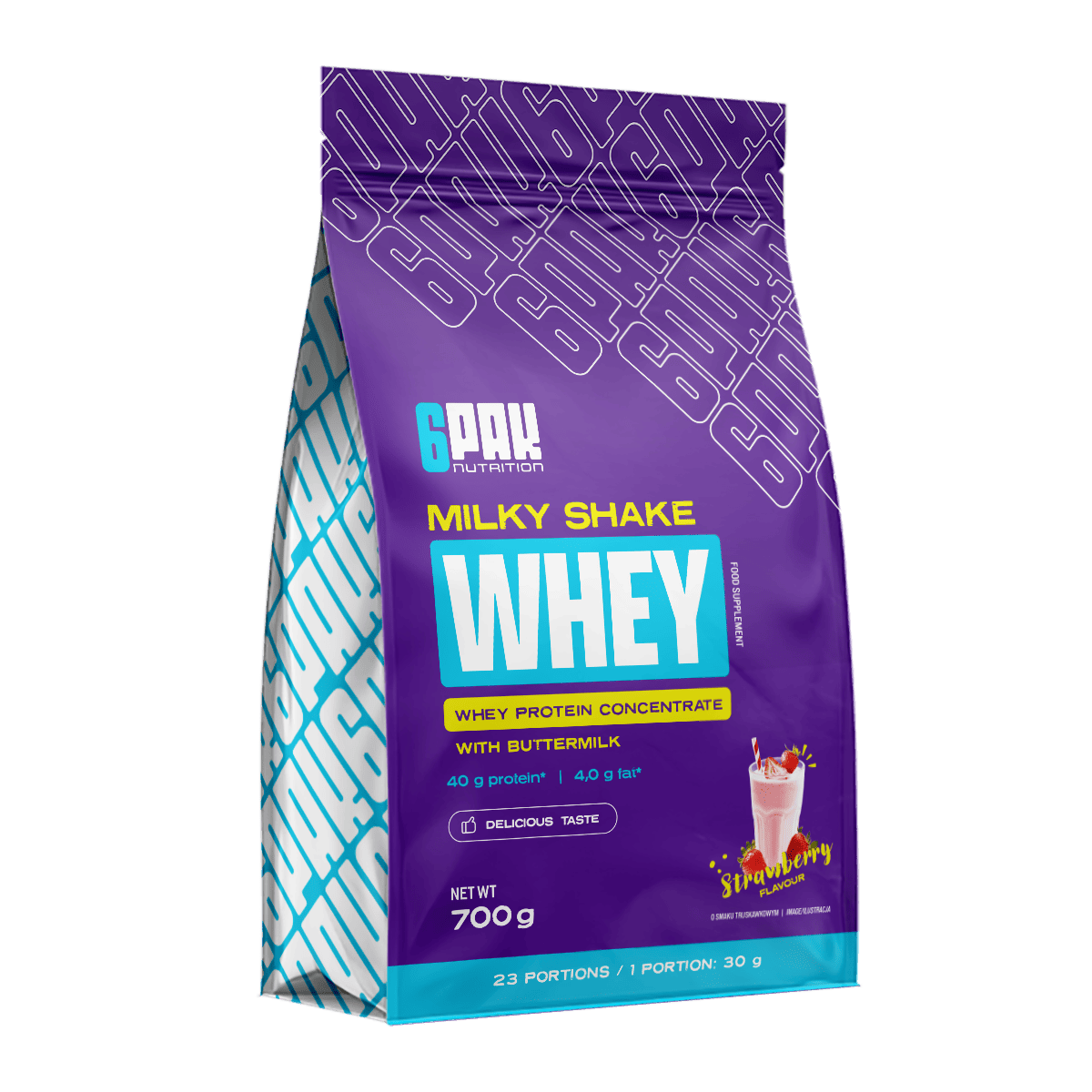 6PAK MILKY SHAKE WHEY odżywka białko WPC 700g smak truskawka - Nabea.pl