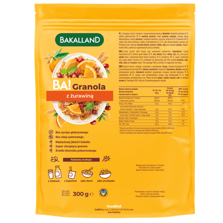 Bakalland BA! Granola z żurawiną i pomarańczą 300g pełnoziarnista