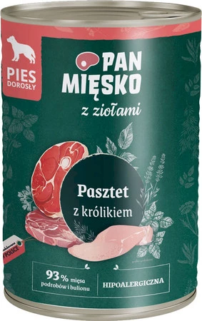 PAN MIĘSKO z Ziołami Pasztet z Królikiem dla psa 400g