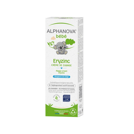  Alphanova Bebe, Naturalny krem do pupy przeciw odparzeniom, Eryzinc, 75 g