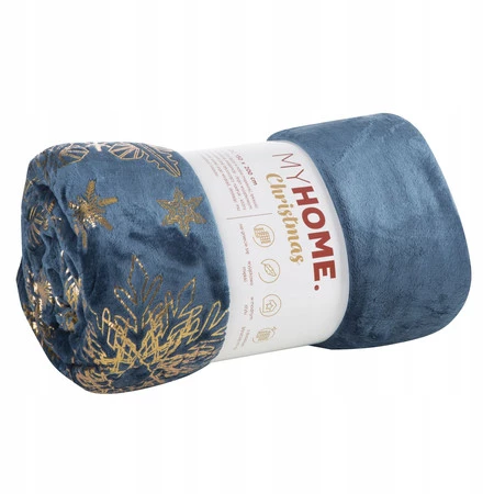 Eurofirany Koc Joy 150×200 cm, kolor: granatowo-złoty ze świątecznym wzorem