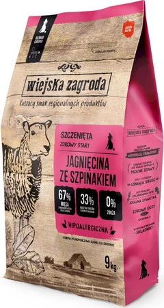 WIEJSKA ZAGRODA Jagnięcina Szpinak dla szczeniąt S 9kg