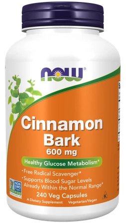 NOW FOODS Cinnamon Bark - Cynamon 600 mg (240 kaps.)