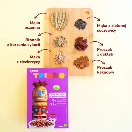 Smileat Triboo, BIO Płatki Śniadaniowe, kakaowe, 300g