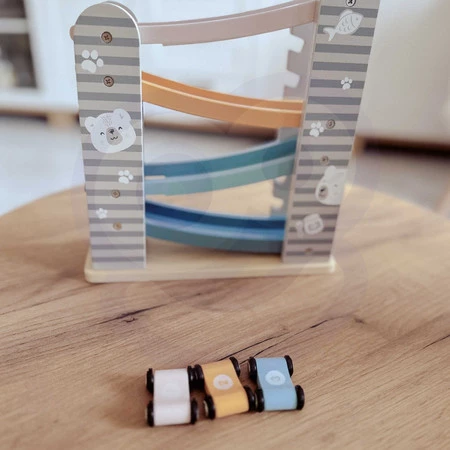 Viga Toys − PolarB, kolorowa drewniana zjeżdżalnia dla samochodzików