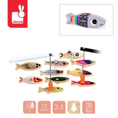 Janod Zestaw do łowienia magnetyczny drewniany 10 rybek Sardynka