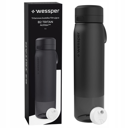 Wessper Butelka filtrująca na wodę Tritanowa TRITAN Actitex czarna 1000 ml