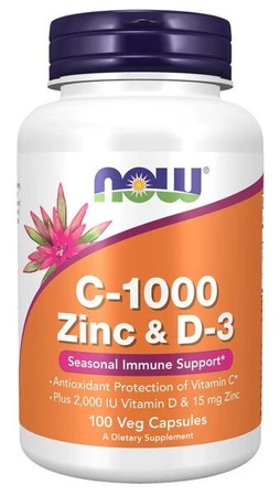 Now Foods C-1000 Zinc & D-3 Kompleks Witamin C + cynk + Witamiana D-3- 100 kaps. vege