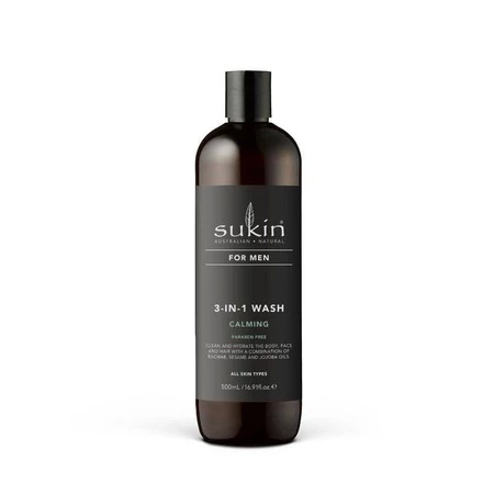 Sukin, FOR MEN Kojący żel do mycia ciała i włosów dla mężczyzn 3 w 1, 500 ml