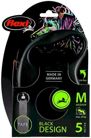 FLEXI BLACK Design Smycz taśmowa M / 5m czarna