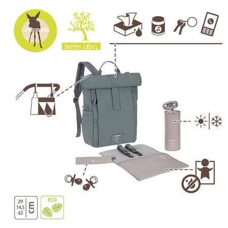 Lassig Green Label Plecak dla mam z akcesoriami Rolltop Up Backpack anthracite