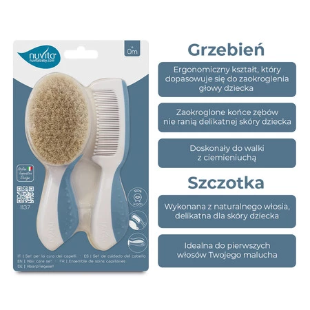 Nuvita, Zestaw dla dzieci: szczotka i grzebień, Powder Blue