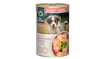 Zestaw 10x PURE NATURE DOG Junior Kaninchen Huhn - królik i kurczak z marchewką i algami dla szczeniąt (400g)