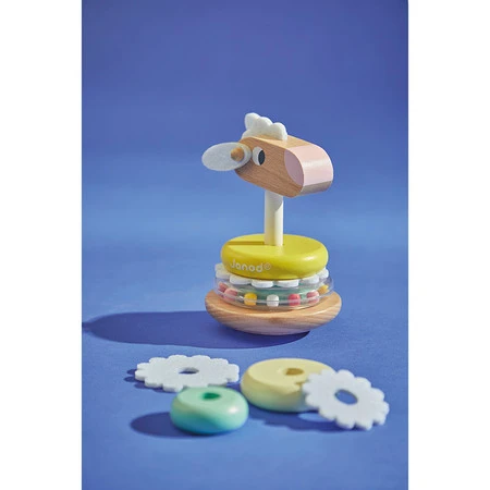Janod Układanka piramida wieża wańka-wstańka drewniana Owieczka Zigolos 12m+